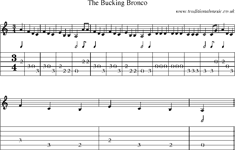 Guitar Tab and Sheet Music for The Bucking Bronco
