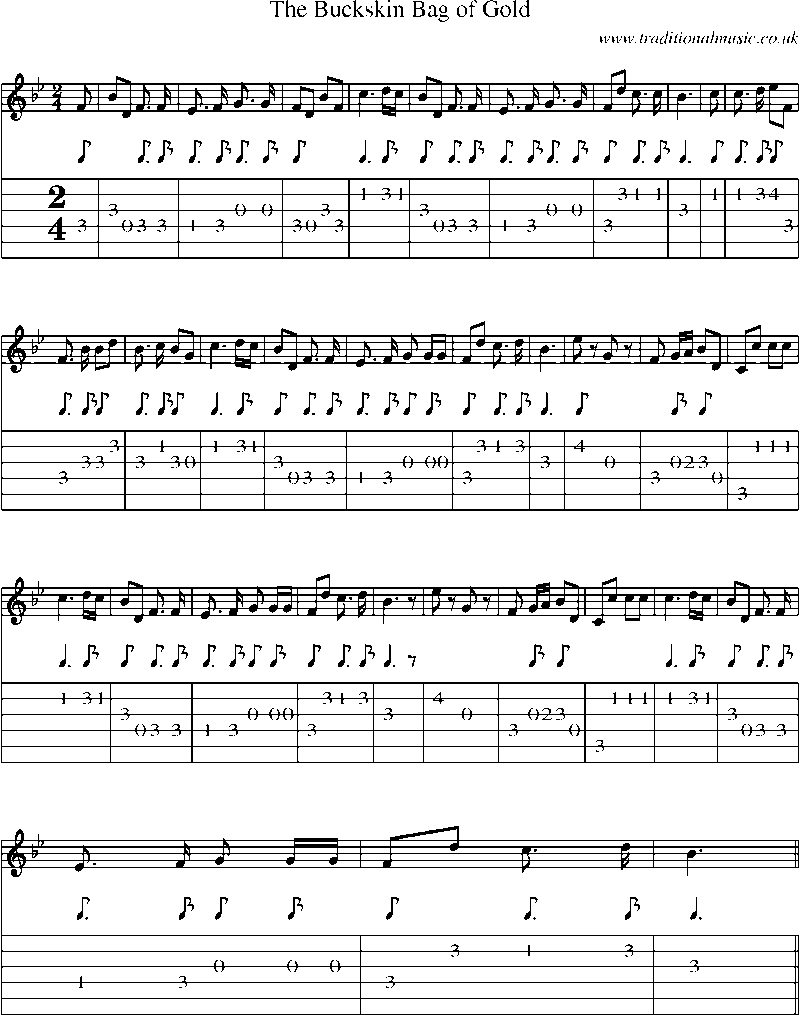 Guitar Tab and Sheet Music for The Buckskin Bag Of Gold