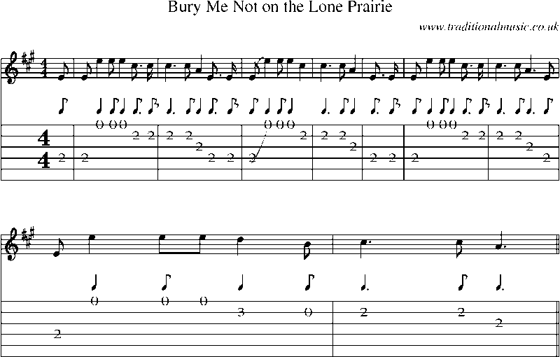 Guitar Tab and Sheet Music for Bury Me Not On The Lone Prairie(1)