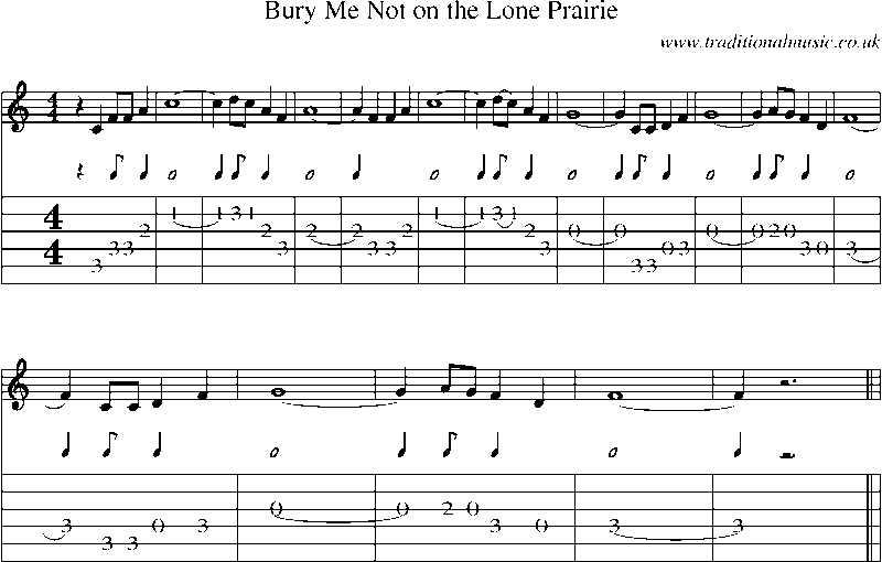 Guitar Tab and Sheet Music for Bury Me Not On The Lone Prairie