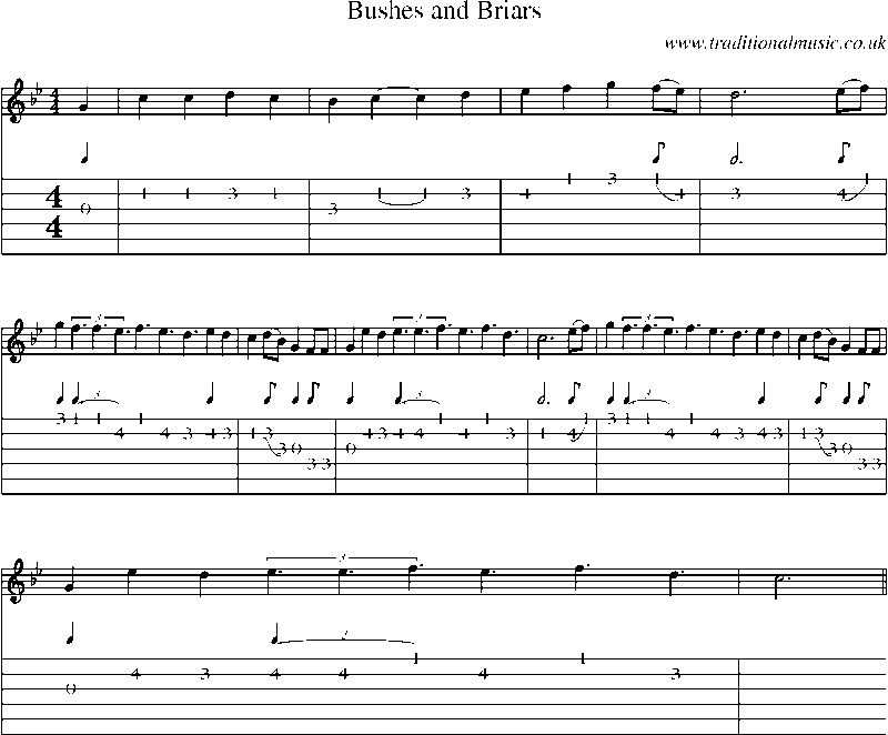 Guitar Tab and Sheet Music for Bushes And Briars