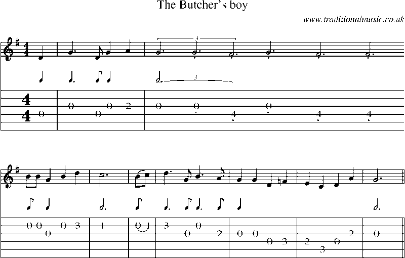 Guitar Tab and Sheet Music for The Butcher's Boy