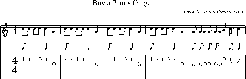 Guitar Tab and Sheet Music for Buy A Penny Ginger