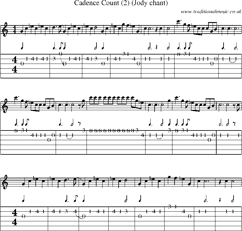 Guitar Tab and Sheet Music for Cadence Count (jody Chant)