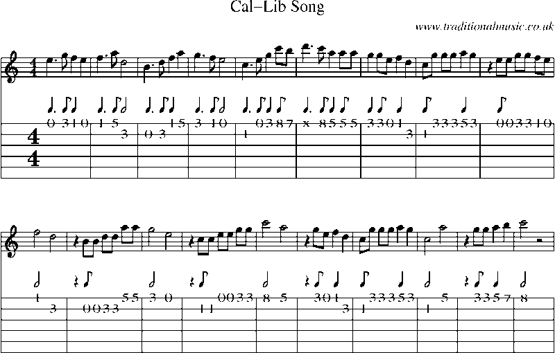 Guitar Tab and Sheet Music for Cal-lib Song