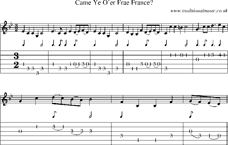 Guitar Tab and Sheet Music for Came Ye O'er Frae France?