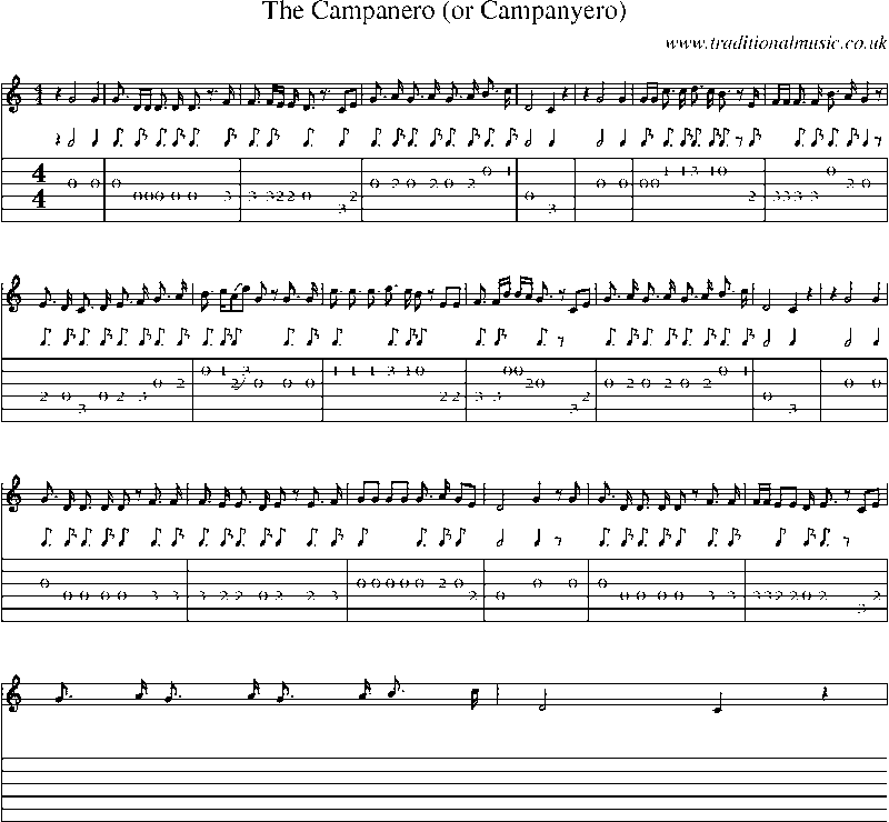 Guitar Tab and Sheet Music for The Campanero (or Campanyero)