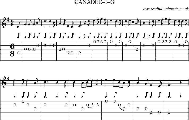 Guitar Tab and Sheet Music for Canadee-i-o(2)