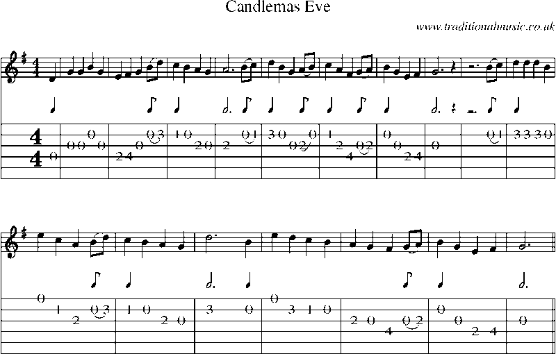 Guitar Tab and Sheet Music for Candlemas Eve