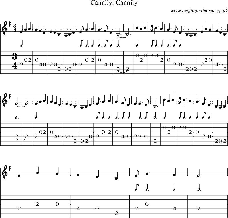 Guitar Tab and Sheet Music for Cannily, Cannily