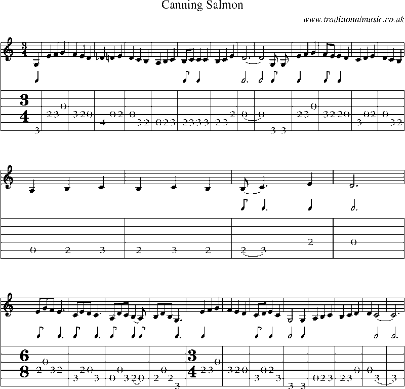 Guitar Tab and Sheet Music for Canning Salmon