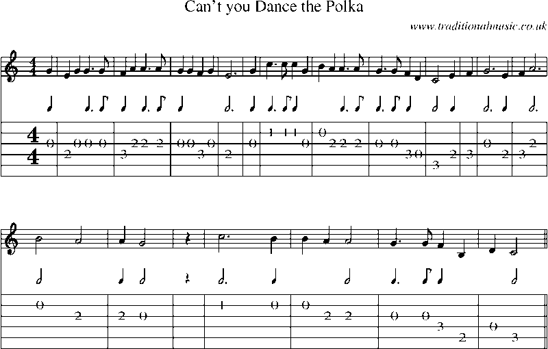 Guitar Tab and Sheet Music for Can't You Dance The Polka