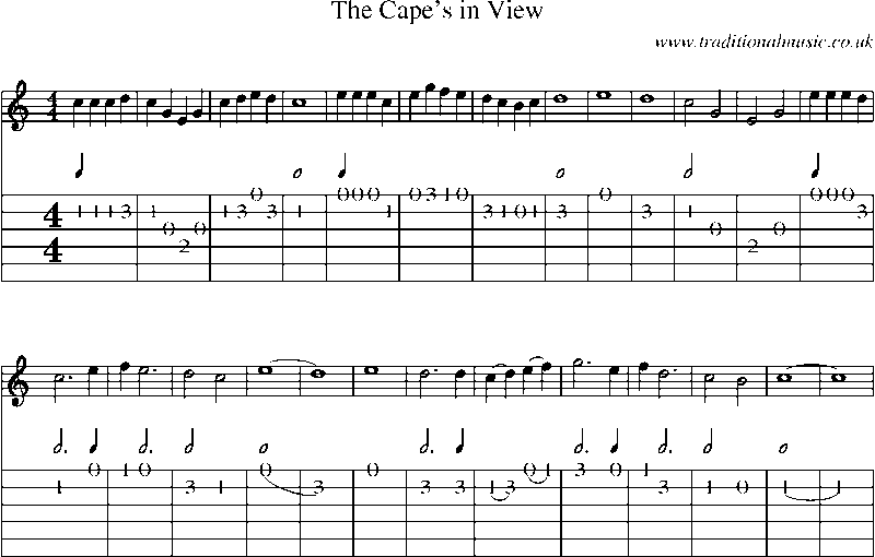 Guitar Tab and Sheet Music for The Cape's In View