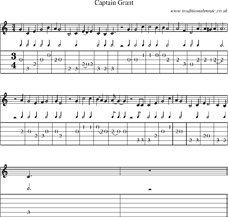 Guitar Tab and Sheet Music for Captain Grant