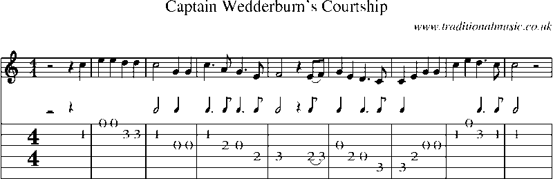 Guitar Tab and Sheet Music for Captain Wedderburn's Courtship