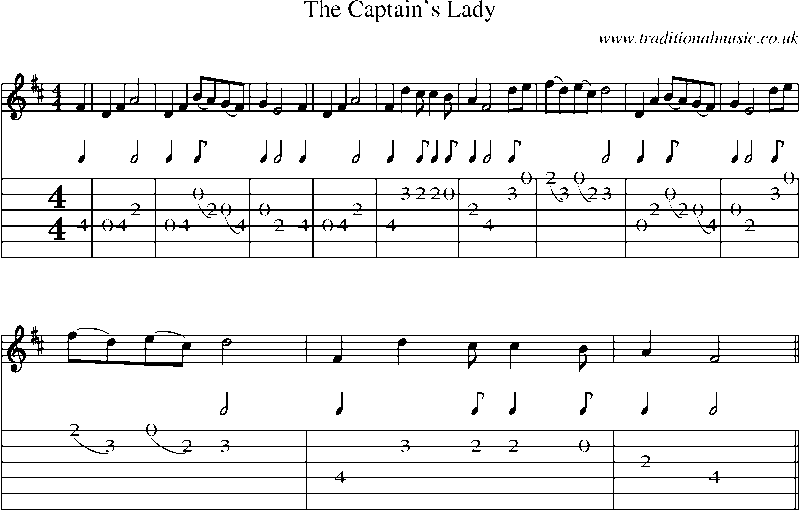 Guitar Tab and Sheet Music for The Captain's Lady