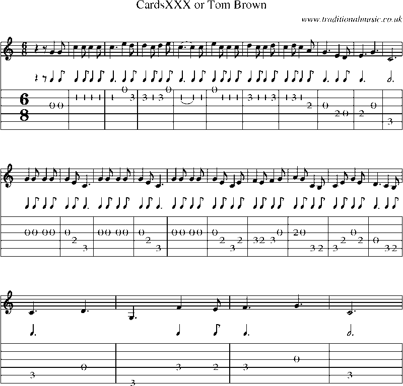 Guitar Tab and Sheet Music for Cardsxxx Or Tom Brown