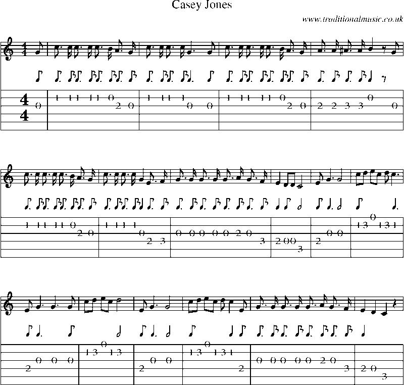 Guitar Tab and Sheet Music for Casey Jones