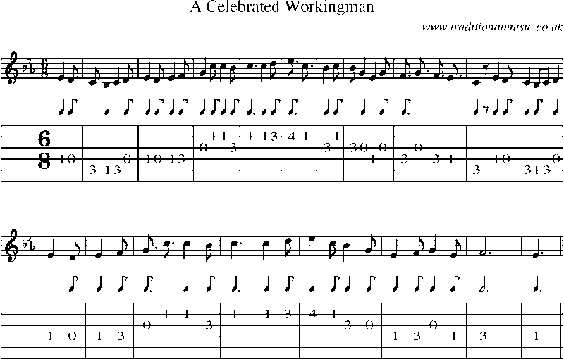Guitar Tab and Sheet Music for A Celebrated Workingman