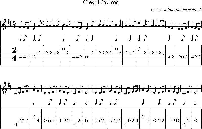Guitar Tab and Sheet Music for C'est L'aviron