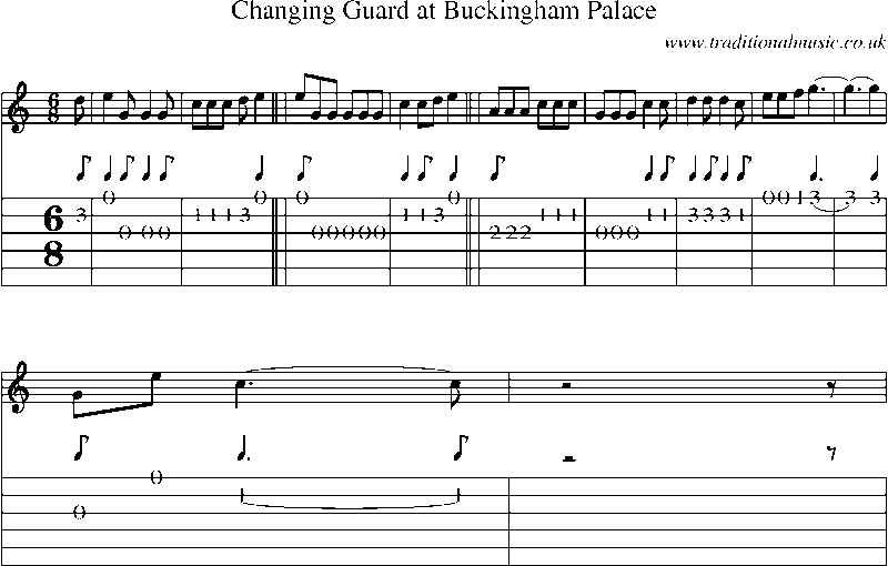 Guitar Tab and Sheet Music for Changing Guard At Buckingham Palace