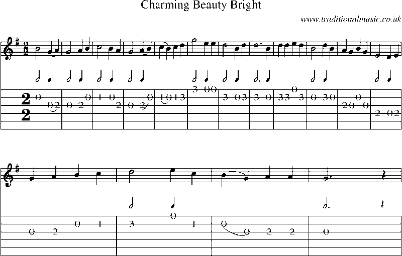 Guitar Tab and Sheet Music for Charming Beauty Bright