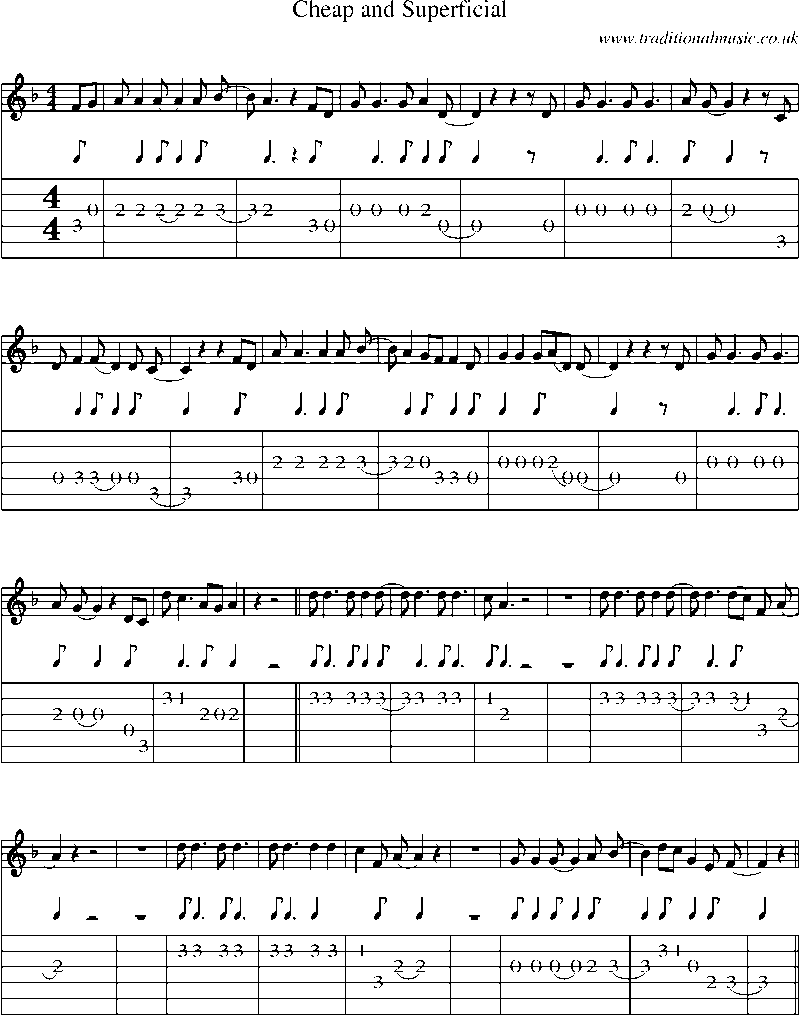 Guitar Tab and Sheet Music for Cheap And Superficial