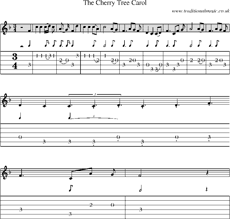 Guitar Tab and Sheet Music for The Cherry Tree Carol