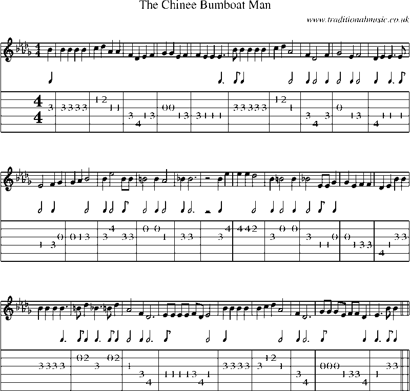 Guitar Tab and Sheet Music for The Chinee Bumboat Man