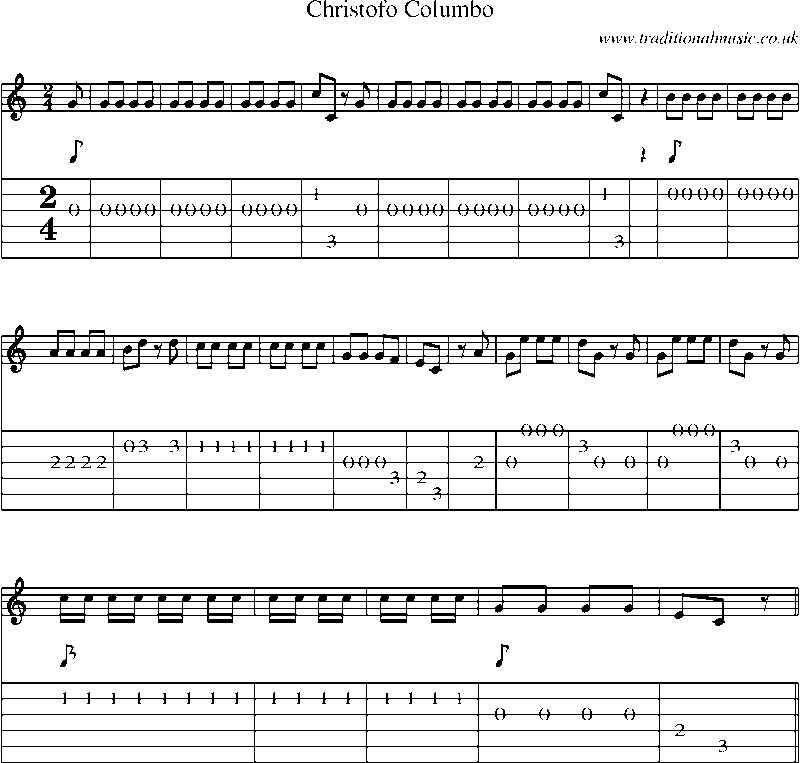 Guitar Tab and Sheet Music for Christofo Columbo(1)