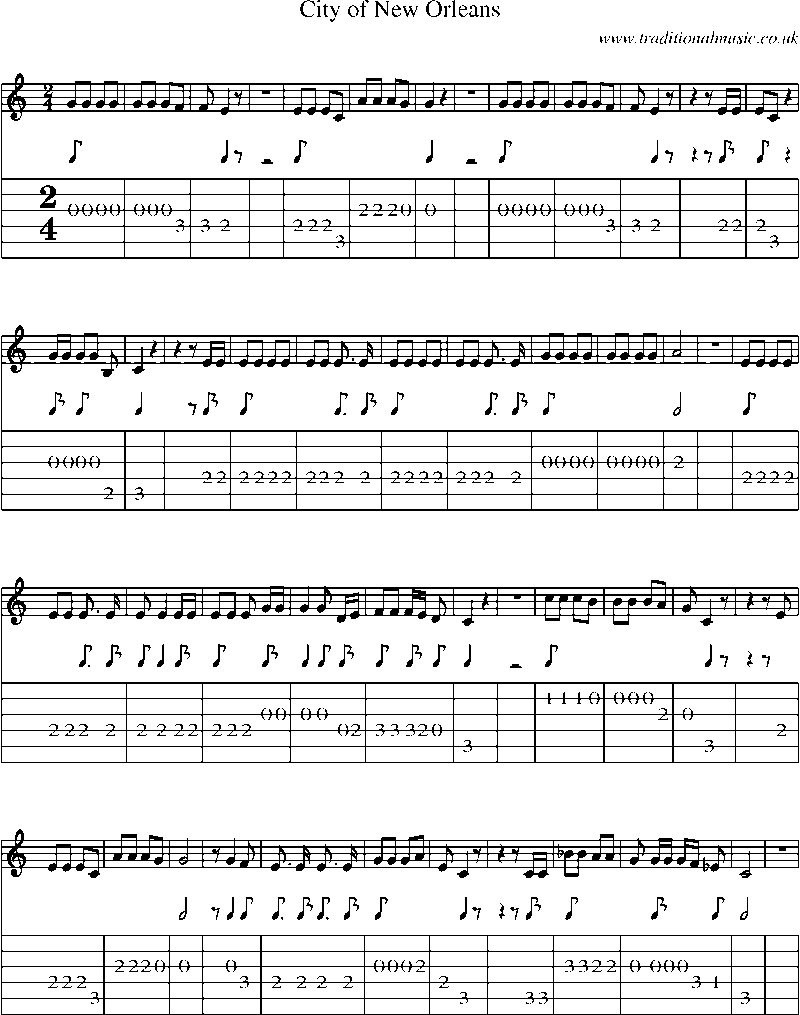 Guitar Tab and Sheet Music for City Of New Orleans