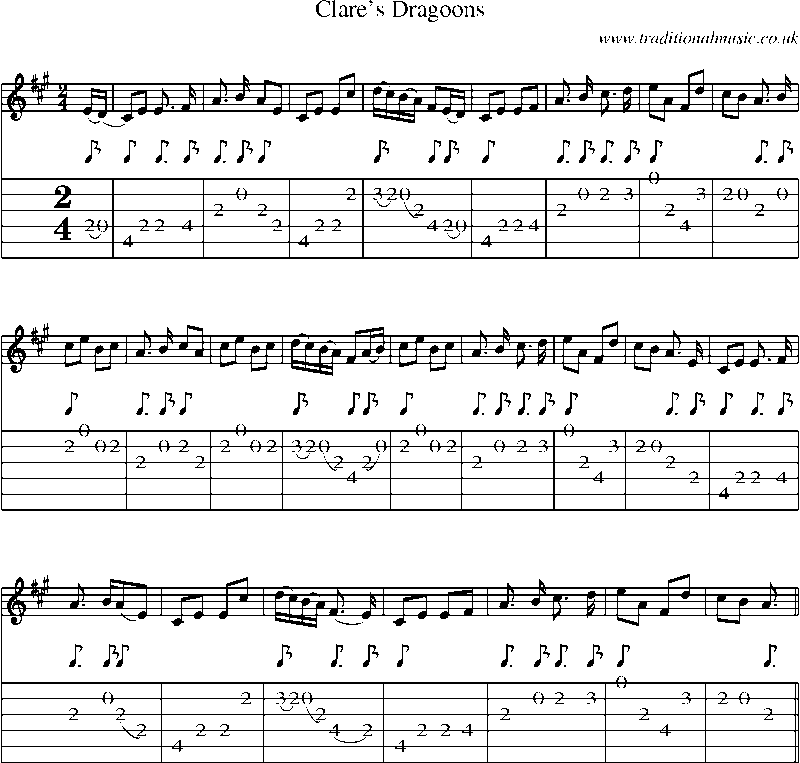 Guitar Tab and Sheet Music for Clare's Dragoons