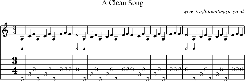 Guitar Tab and Sheet Music for A Clean Song