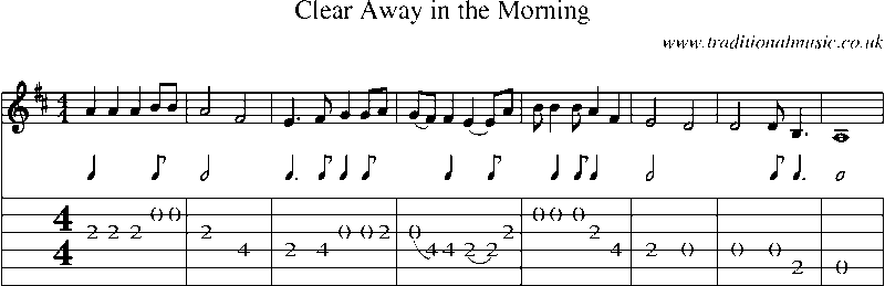 Guitar Tab and Sheet Music for Clear Away In The Morning