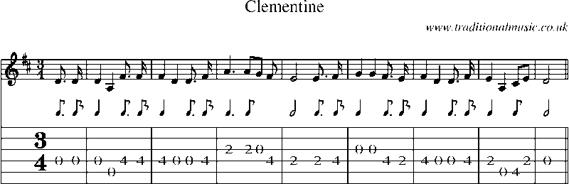 Guitar Tab and Sheet Music for Clementine