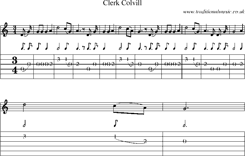 Guitar Tab and Sheet Music for Clerk Colvill