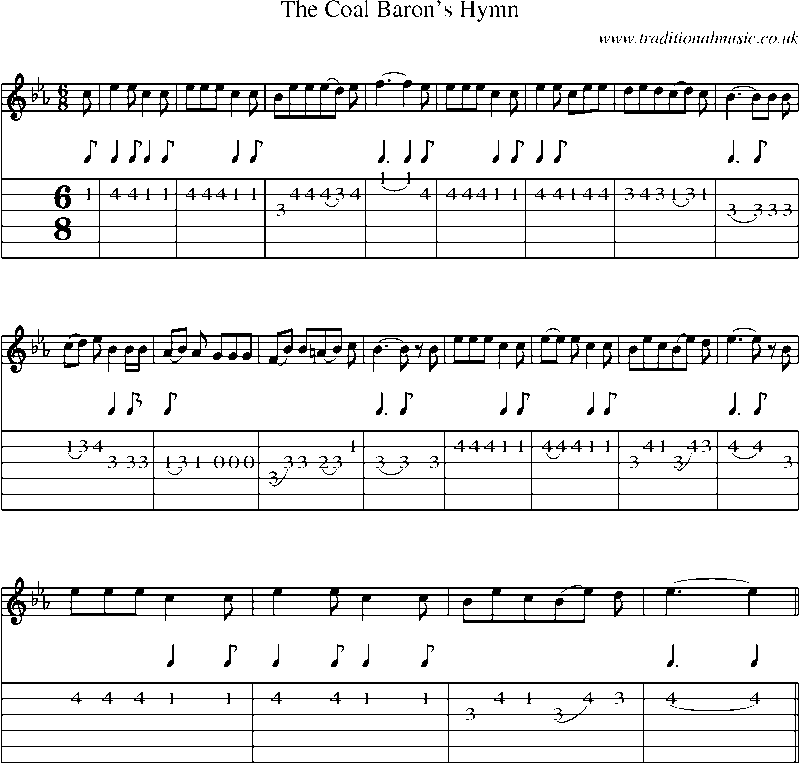 Guitar Tab and Sheet Music for The Coal Baron's Hymn