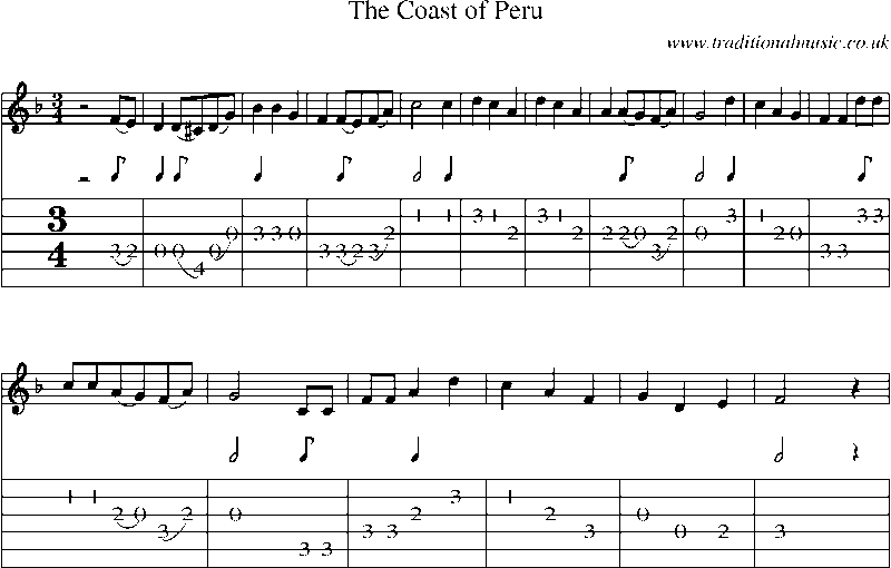 Guitar Tab and Sheet Music for The Coast Of Peru
