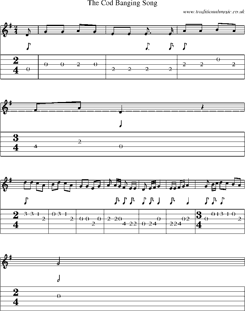 Guitar Tab and Sheet Music for The Cod Banging Song