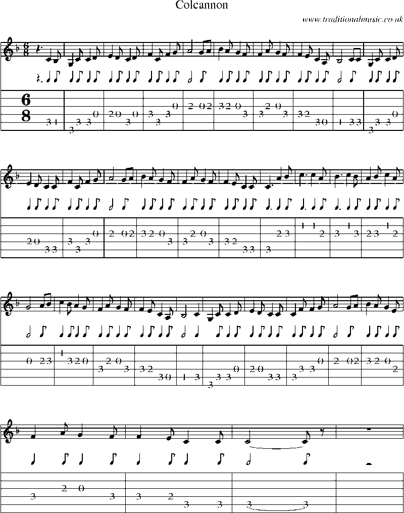 Guitar Tab and Sheet Music for Colcannon