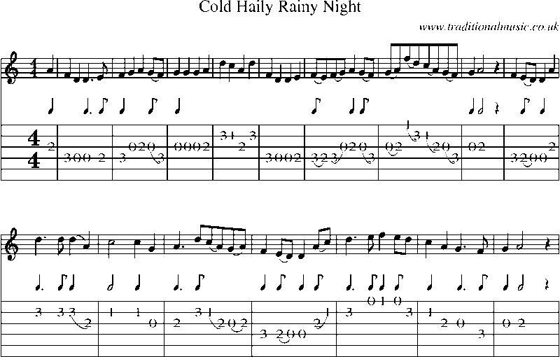 Guitar Tab and Sheet Music for Cold Haily Rainy Night