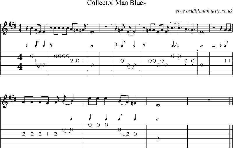 Guitar Tab and Sheet Music for Collector Man Blues