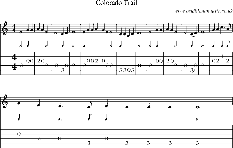 Guitar Tab and Sheet Music for Colorado Trail