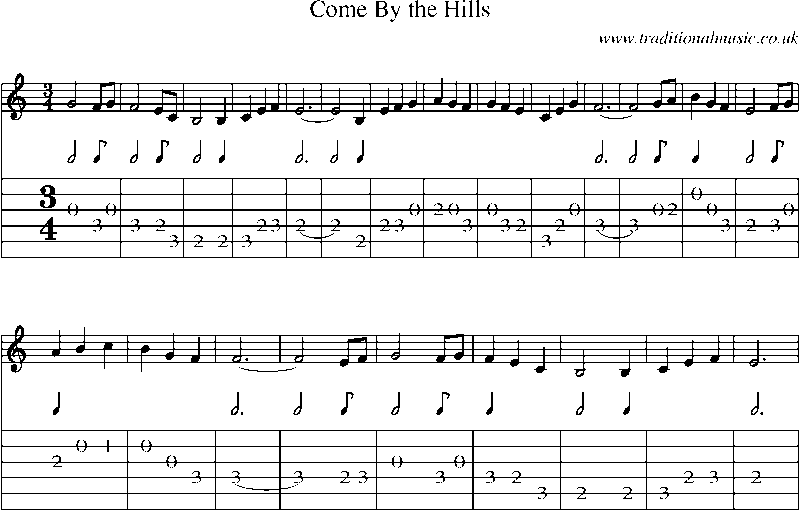 Guitar Tab and Sheet Music for Come By The Hills(1)