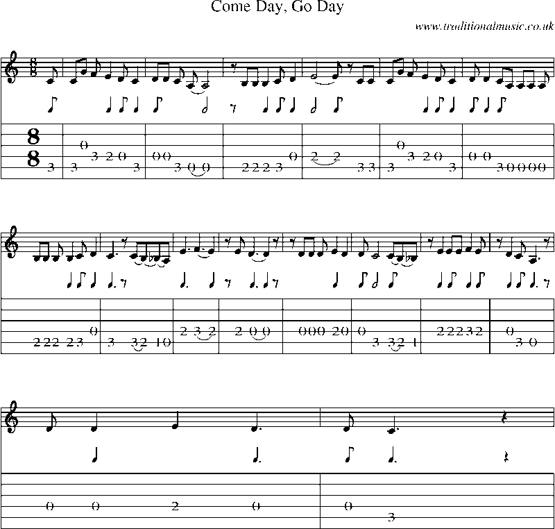 Guitar Tab and Sheet Music for Come Day, Go Day