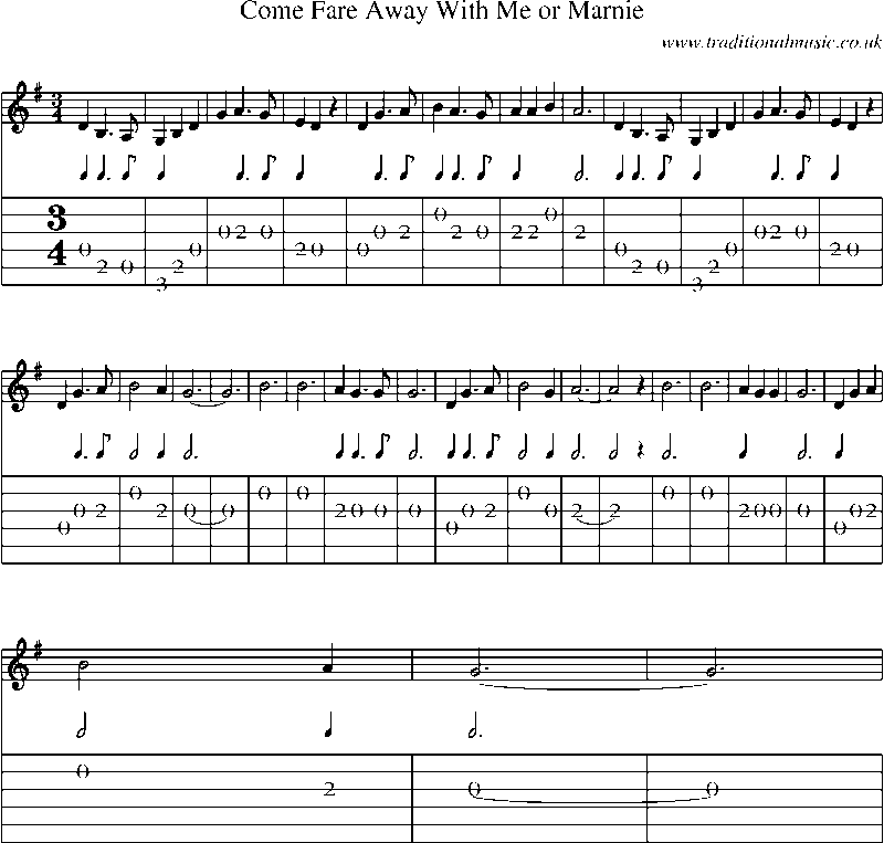 Guitar Tab and Sheet Music for Come Fare Away With Me Or Marnie