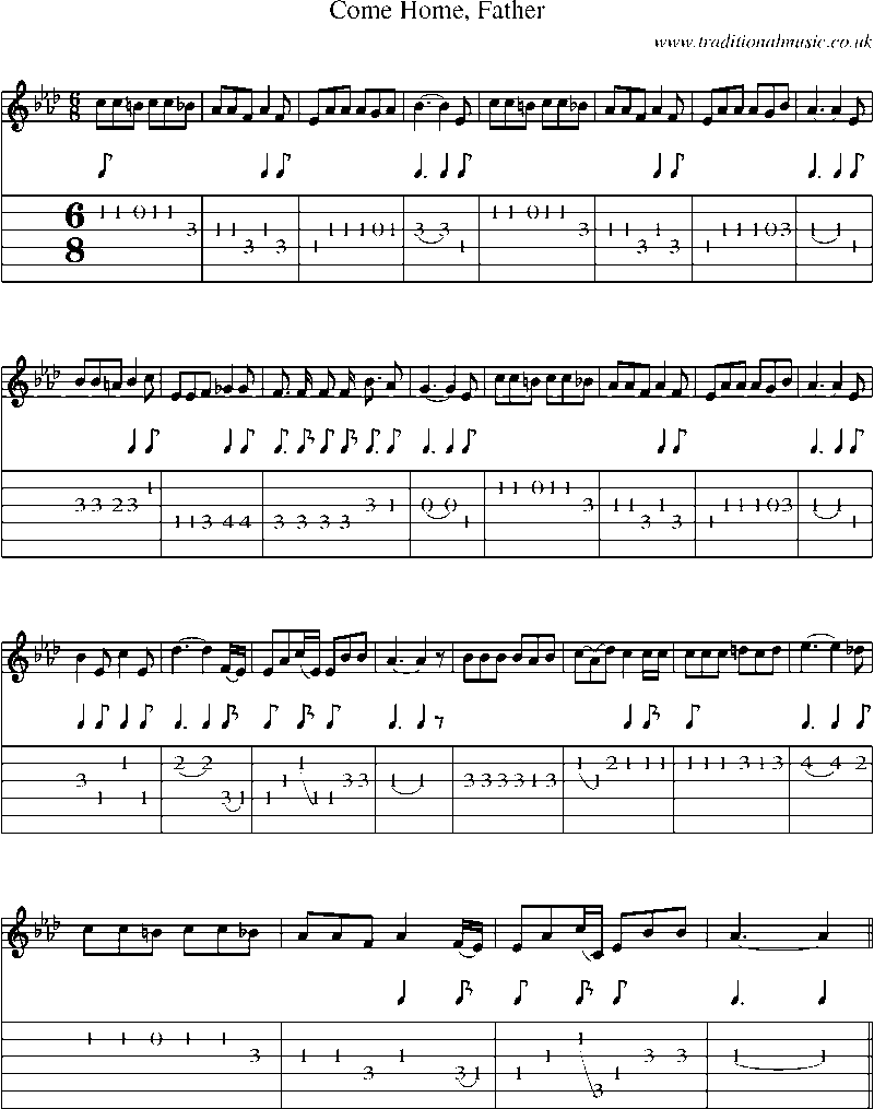 Guitar Tab and Sheet Music for Come Home, Father