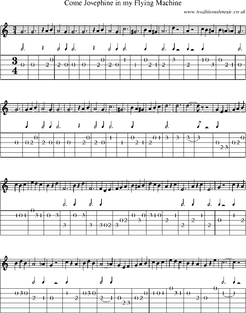Guitar Tab and Sheet Music for Come Josephine In My Flying Machine