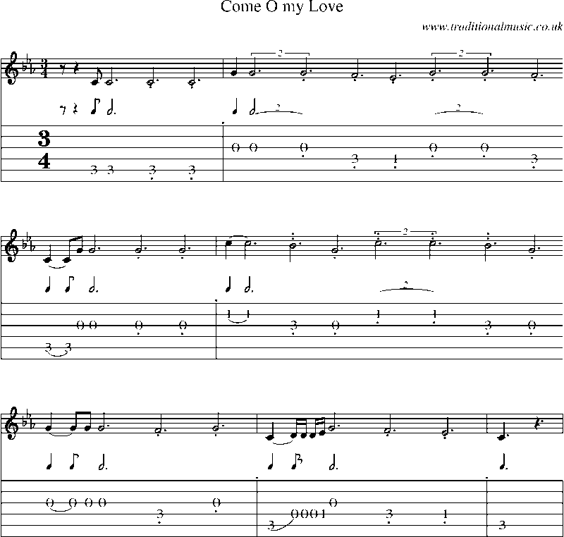 Guitar Tab and Sheet Music for Come O My Love
