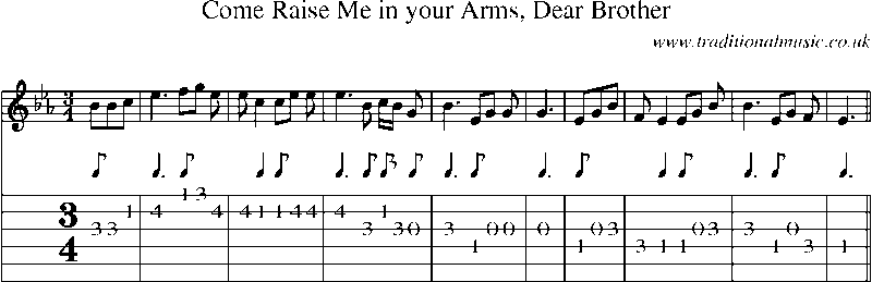 Guitar Tab and Sheet Music for Come Raise Me In Your Arms, Dear Brother